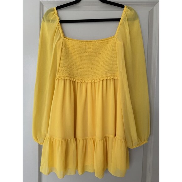 Aritzia Wilfred Tempest Mini Dress in Yellow Size Small Long Sleeve Squareneck - Picture 4 of 7
